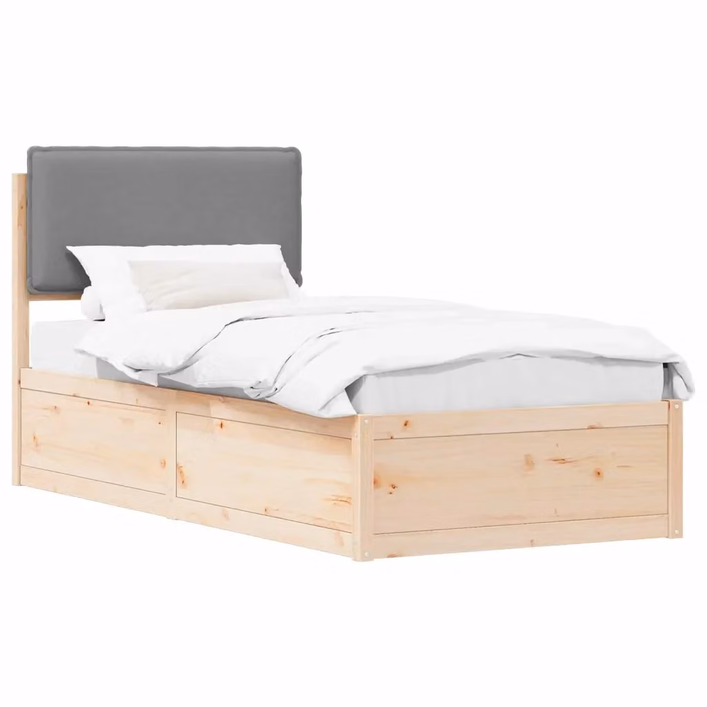 Letto con testiera rivestita vidaXL in legno di pino e tessuto, Grigio, L 90 x P 200 cm – 2