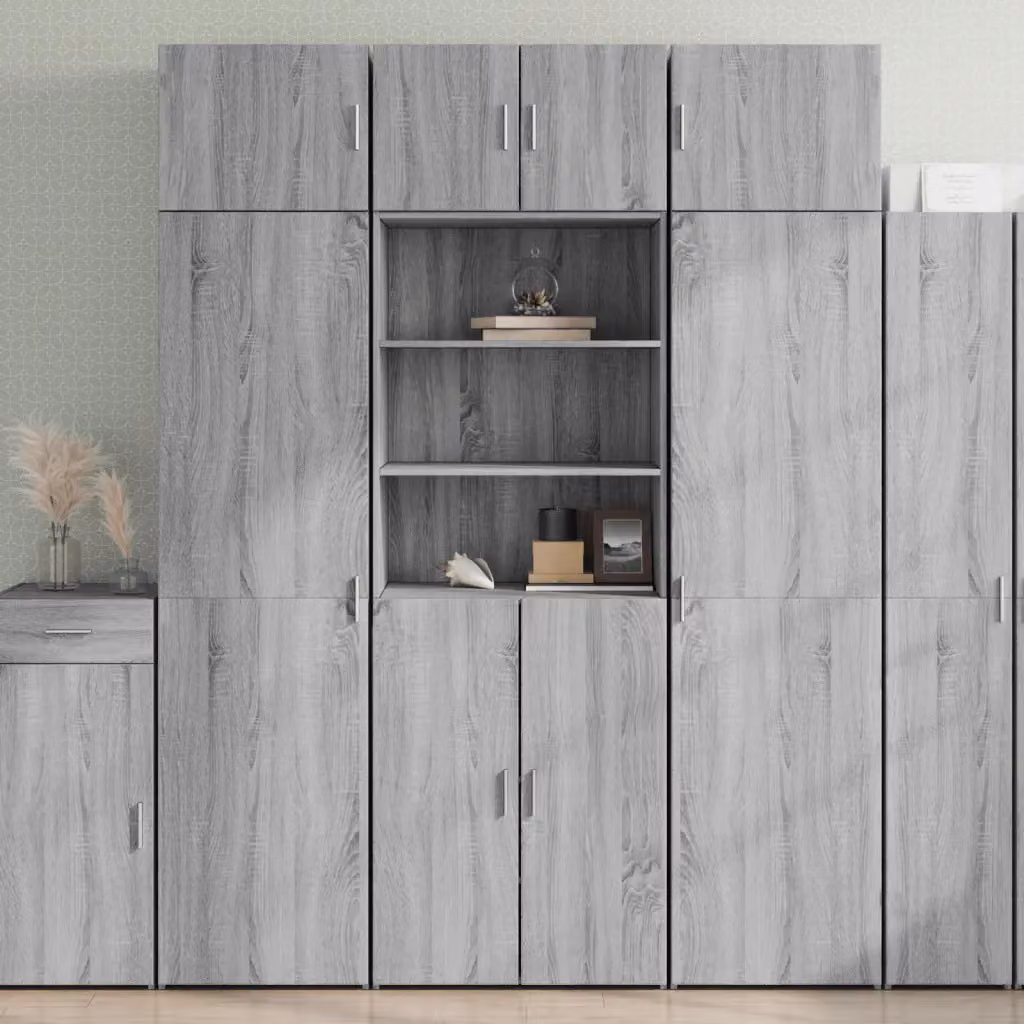 Credenza moderna vidaXL in legno e MDF Grigio Sonoma con ante e ripiani aperti L 70 cm, P 42,5 cm, H 185 cm