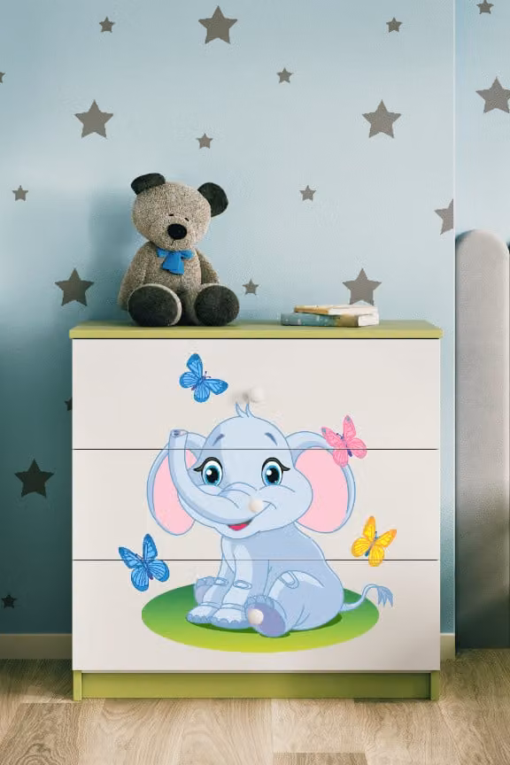 Cassettiera per bambini elefante nel colore verde Babydreams