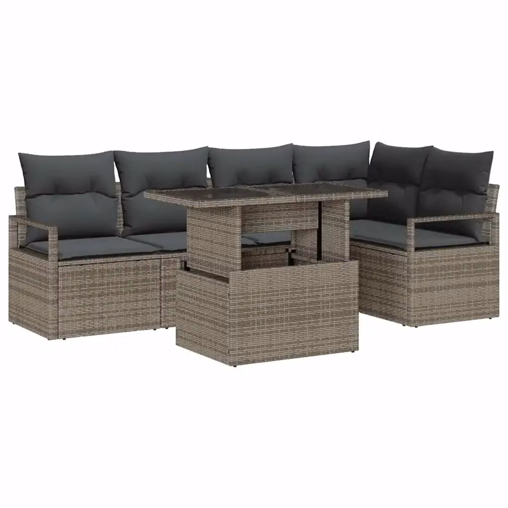 Set Divano da Giardino a L vidaXL in Rattan Grigio con Tavolino e Cuscini – 2