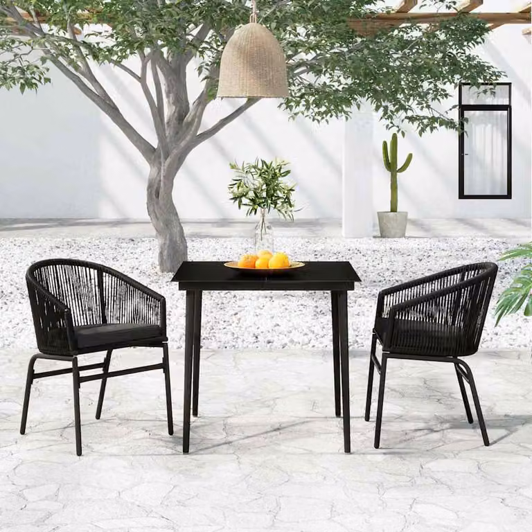 Set da giardino vidaXL composto da 3 pezzi in metallo e vetro nero opaco con design moderno