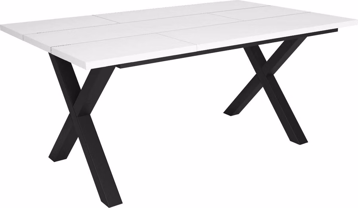 Tavolo da pranzo Happyment Dublin - Rettangolare - Da 4 a 6 persone - Legno massiccio - Aspetto pregiato - Struttura a X in bianco/nero - 170x90x75cm
