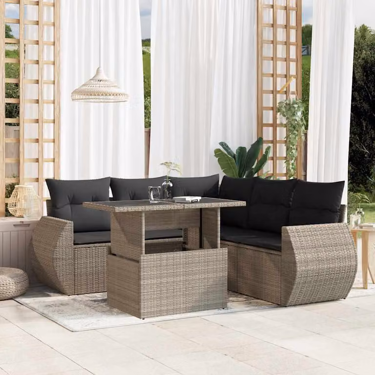 vidaXL Set Divano da Giardino a L 6pz in Polyrattan con Cuscini Antracite e Tavolino da Esterno