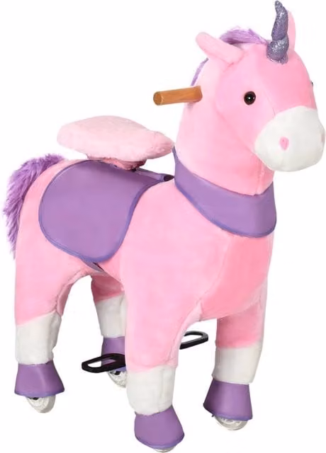 Cavallo a Dondolo per Bambini 70x32x87 cm con Ruote a Forma di Unicorno Rosa