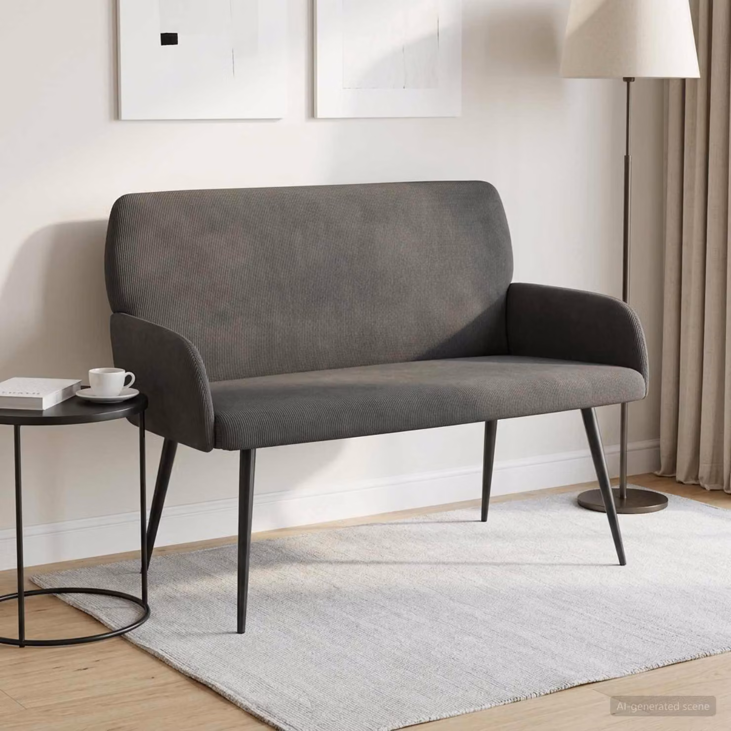 vidaXL Divano 2 posti moderno in tessuto grigio con gambe in metallo nero L: 115 cm, P: 86 cm, H: 58 cm