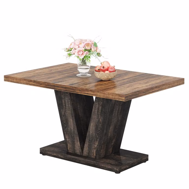 Tavolo da pranzo Tribesigns 120 cm, tavolo da cucina con base robusta, tavolo da pranzo in legno in stile country per casa, sala da pranzo, stanze piccole, nero e marrone