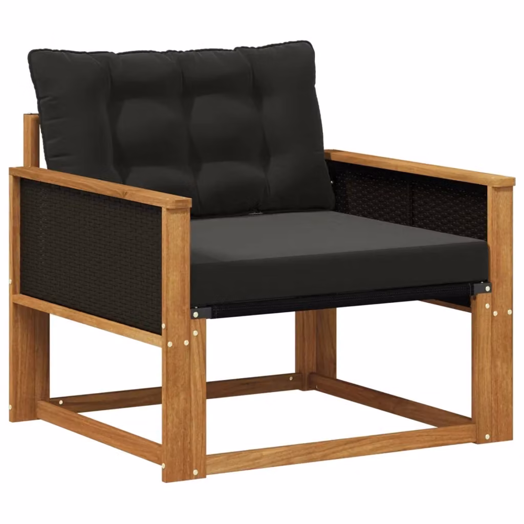 Set di divani da esterno moderni in legno di acacia massello e textilene con cuscini inclusi, grigio e nero – 2