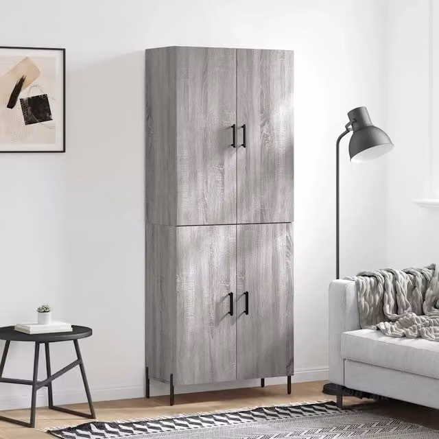 Credenza moderna vidaXL in legno e metallo, colore grigio, L: 69,5 cm, P: 34 cm, H: 180 cm – 1