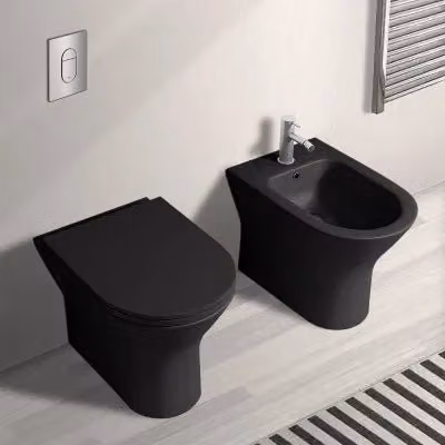 Sanitari in ceramica filo muro INBAGNO Feeling nero opaco con sedile slim softclose L/P/H: 36 x 55 x 40 cm