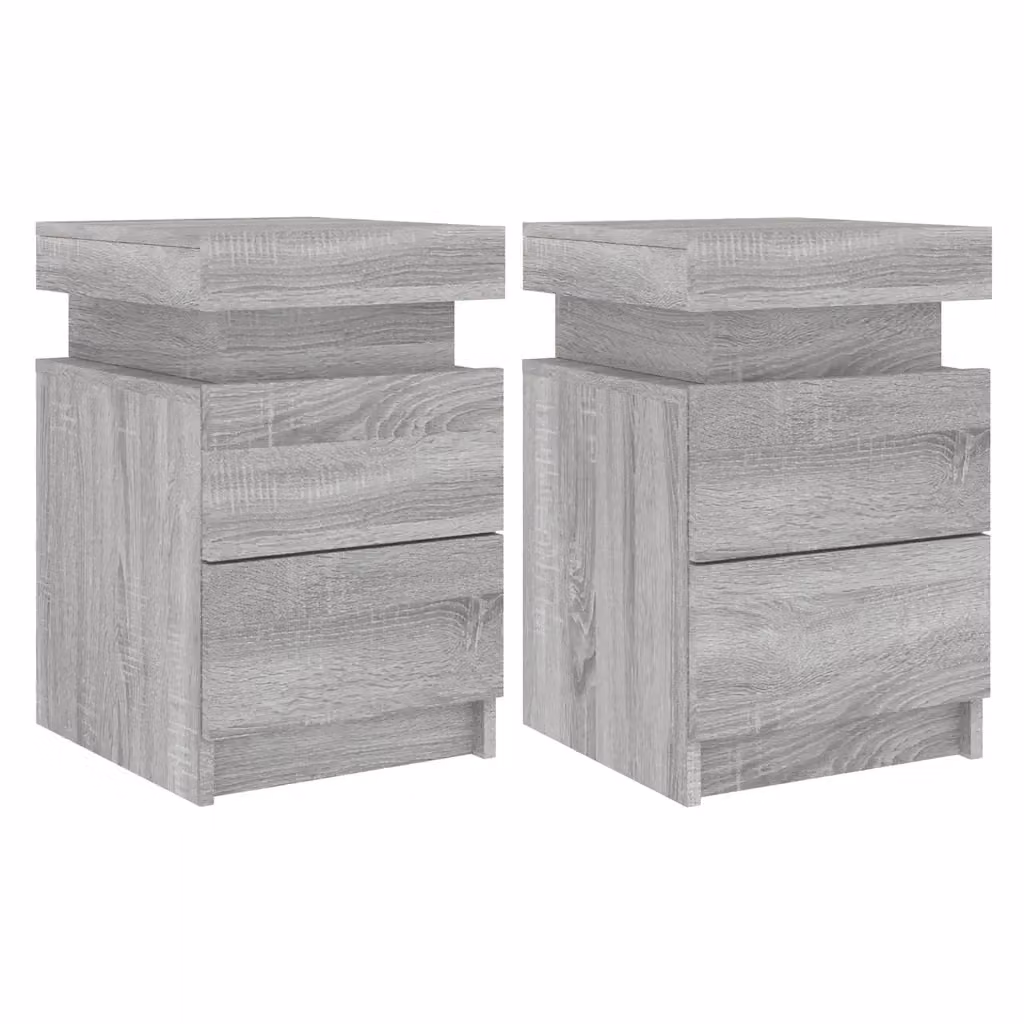 Set di 2 comodini Design Mania con luci LED integrate, colore grigio sonoma, L/P/H: 35 x 39 x 55 cm – 2