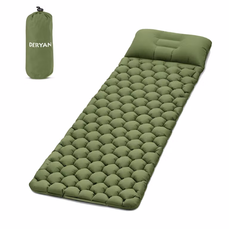 Materasso gonfiabile DERYAN – Stretcher gonfiabile per campeggio – Verde – Include una borsa da trasporto