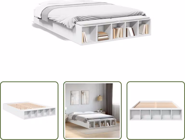The Living Store Struttura letto bianca 150x200 cm in materiale ligneo