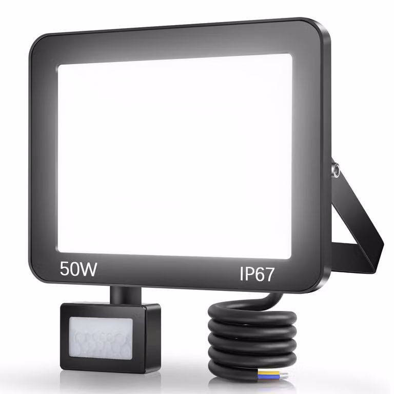 Faretto a LED con sensore di movimento, 50 W, 5000 lumen, grado di protezione IP67, colore nero