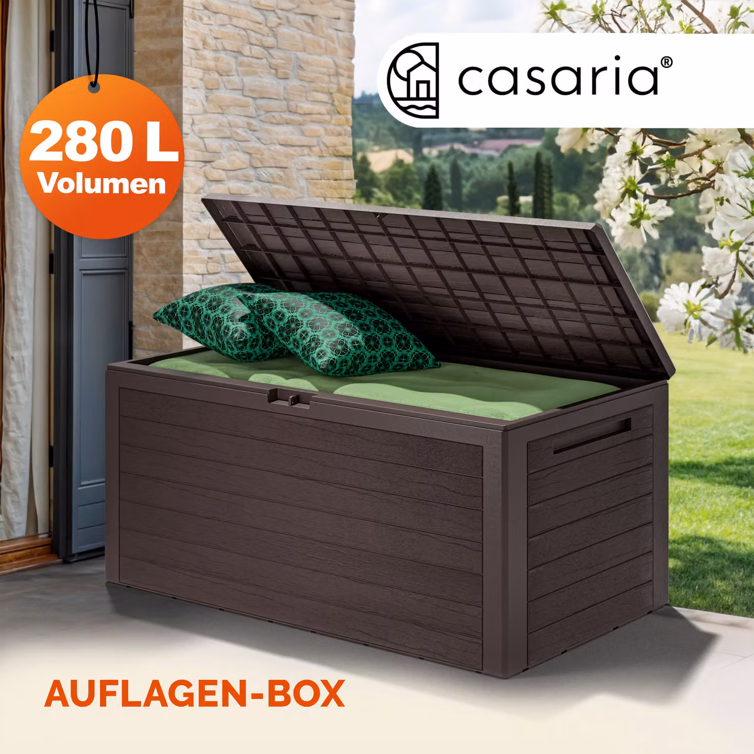 Baule da giardino Woody Casaria marrone L: 116 cm, P: 43 cm, H: 55 cm – 2