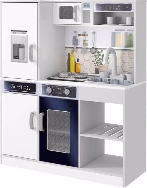 Cucina Giocattolo per Bambini zephmum in Legno Bianco con Elettrodomestici e Accessori L: 75,1 cm, P: 36,0 cm, H: 100,9 cm – 1