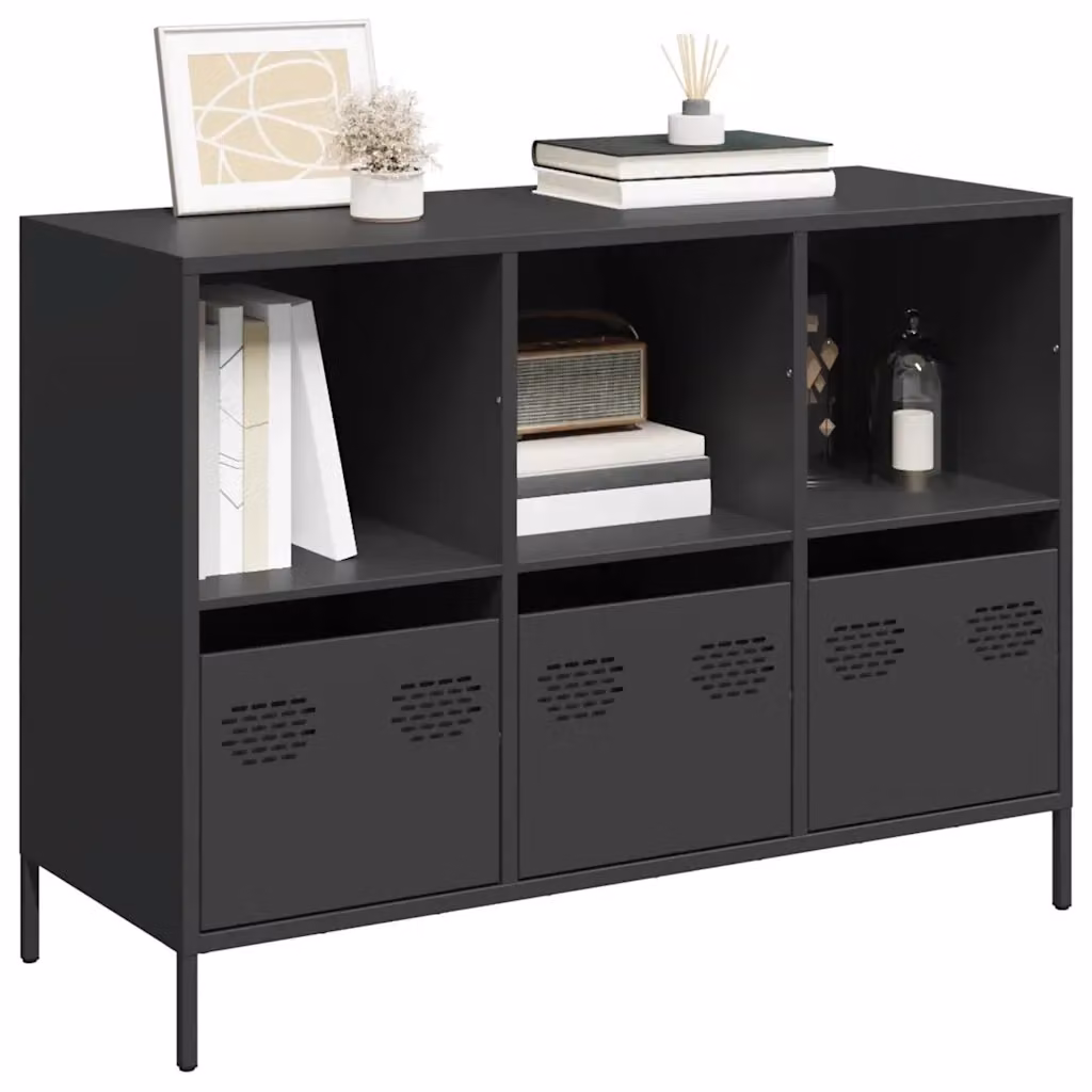 Credenza Buffet Nera in Acciaio Laminato a Freddo L: 101,5 cm, P: 39 cm, H: 73,5 cm – 2