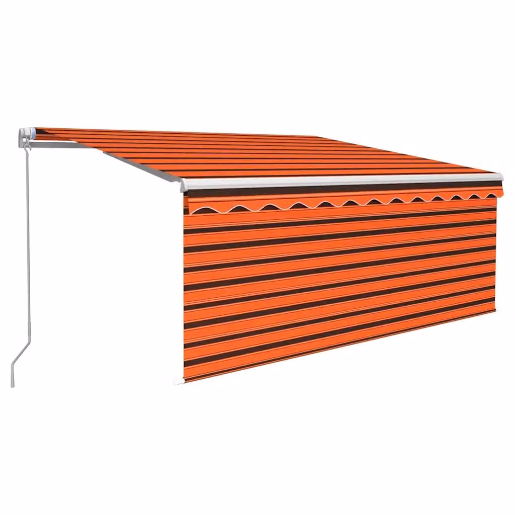 Tenda Retrattile Manuale vidaxl con Bracci Pieghevoli in Alluminio e Tessuto in Poliestere, Arancione, Marrone e Bianco, L: 350 cm, H: 250 cm – 2