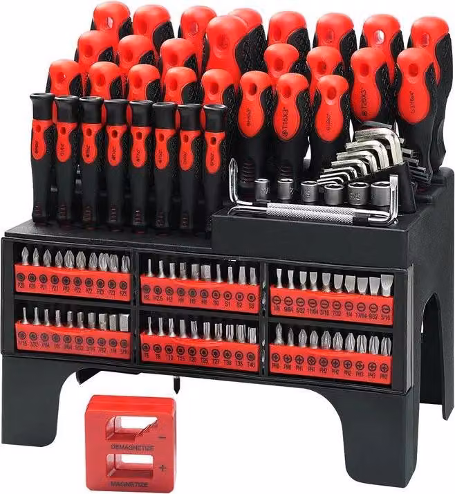 Set di cacciaviti magnetici, impugnatura ergonomica, selezione versatile di utensili, 117 pezzi