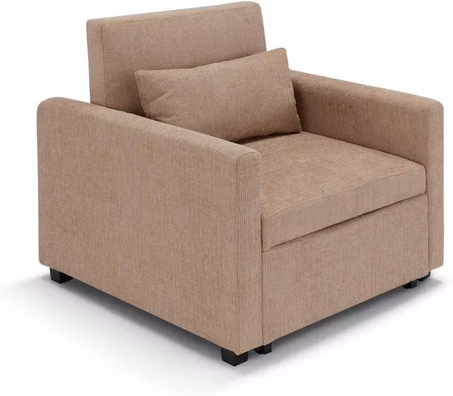 Poltrona letto modello AMALFI con 1 cuscino, massima imbottitura, design adatto per ambienti classici e moderni, colore Tortora