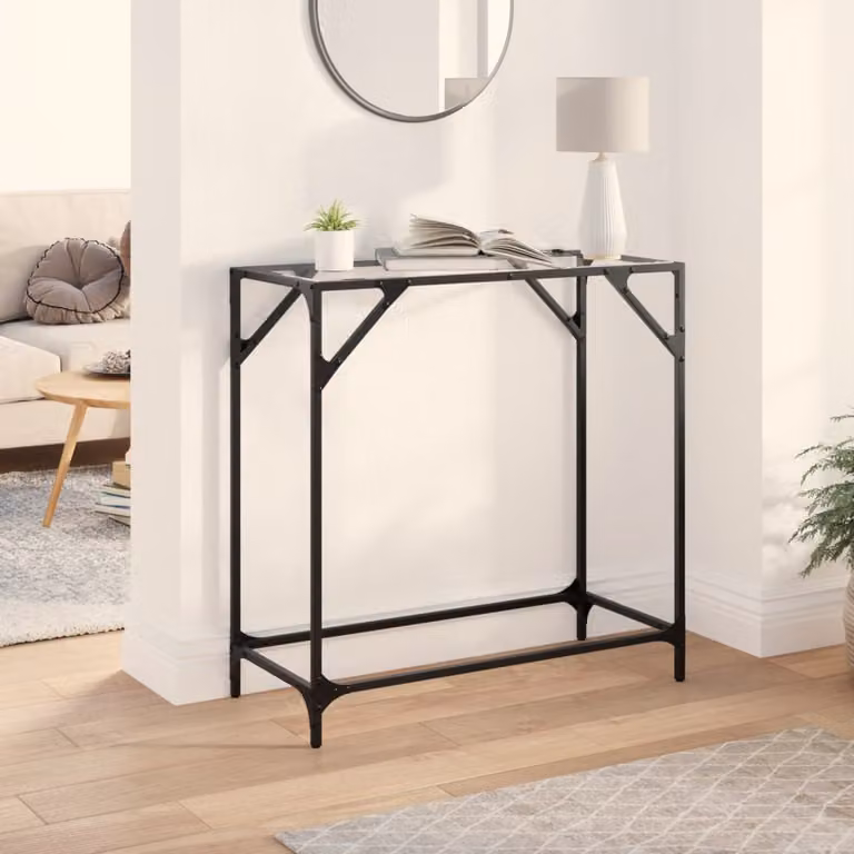 vidaXL Tavolino Consolle Moderno con Piano in Vetro Trasparente e Struttura in Metallo Nero L: 80 cm, P: 35 cm, H: 81 cm