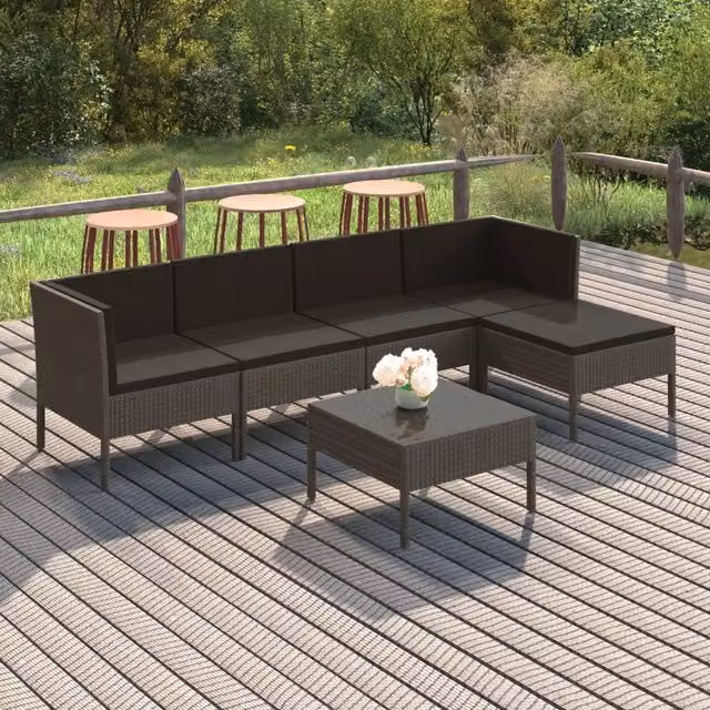 Set Divani da Giardino 6 pz con Cuscini in Polyrattan Grigio 3094386