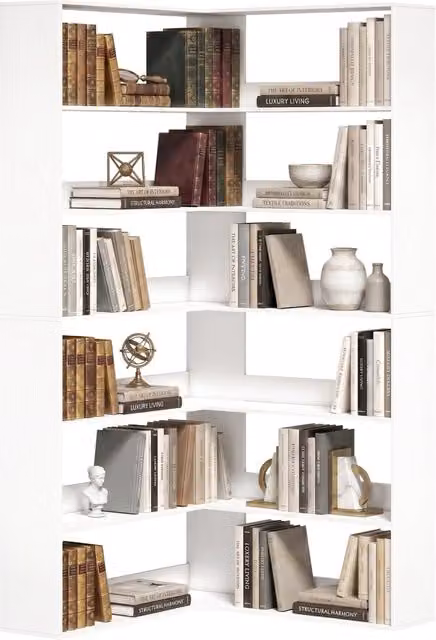 Libreria Angolare Minimalista con 7 Ripiani Bianco Legno L: 80 cm, P: 24 cm, H: 180 cm