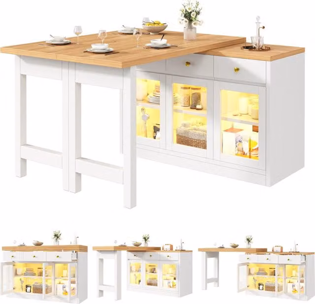 Tavolo da Cucina Allungabile con LED e Cassetti ¨C Xylo ¨C Bianco/Nero, 120-200 cm