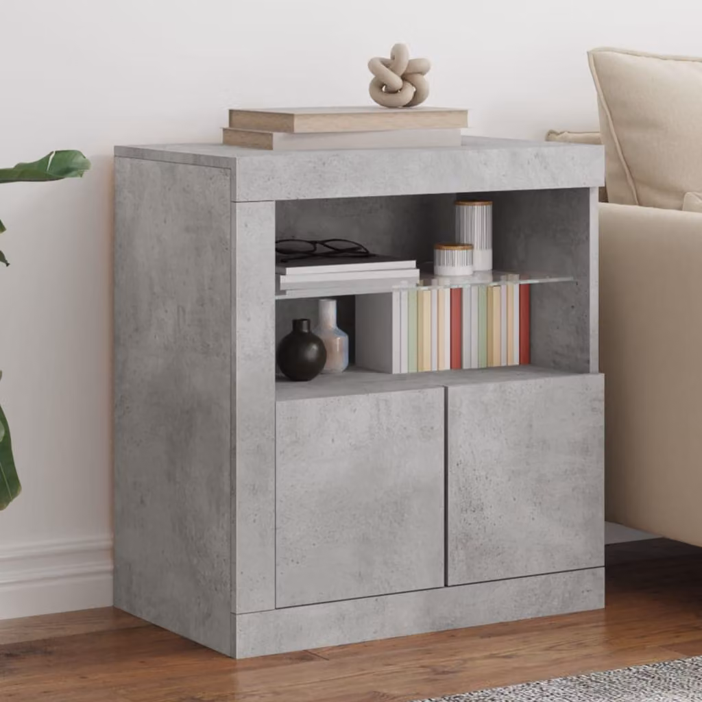 Credenza moderna vidaXL con luci LED in grigio cemento L: 60,5 cm, P: 37 cm, H: 67 cm