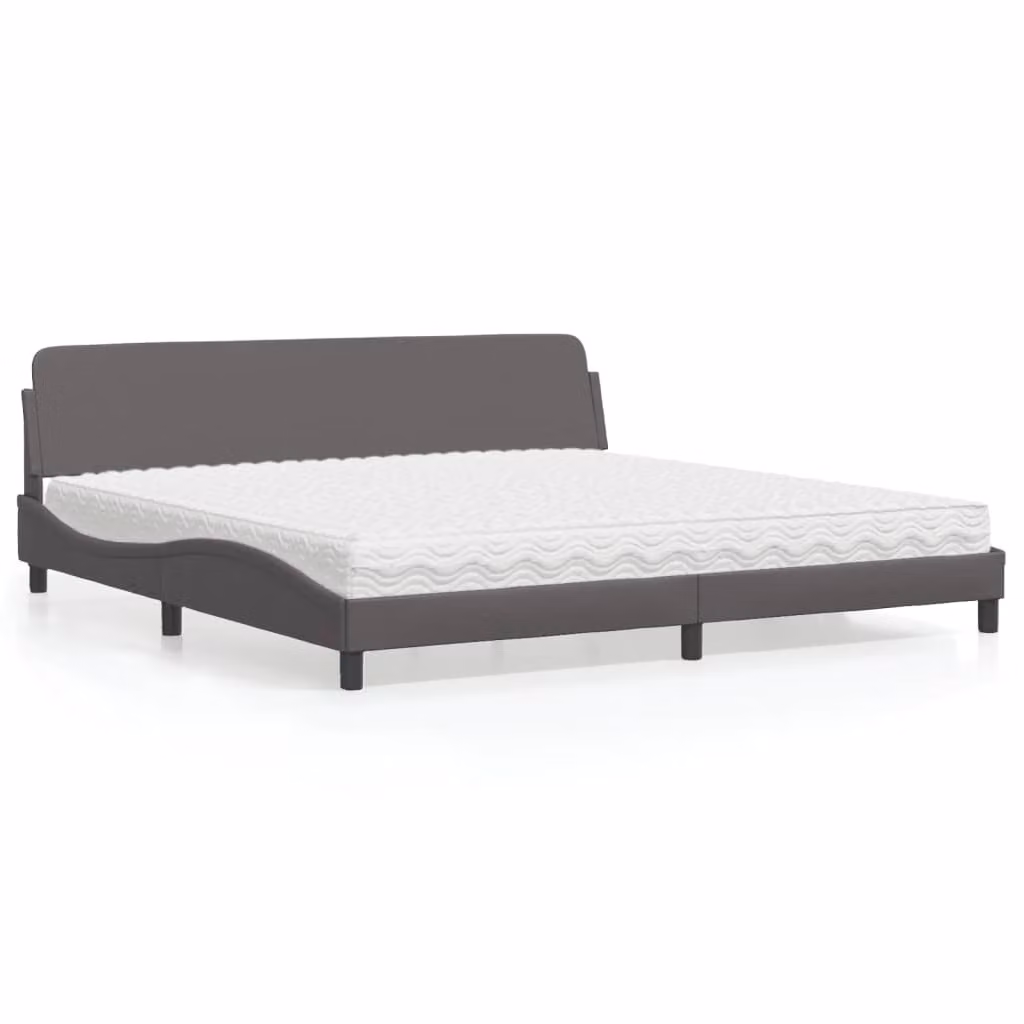 Letto con Materasso Dover Grigio 200x200 cm in Pelle finta