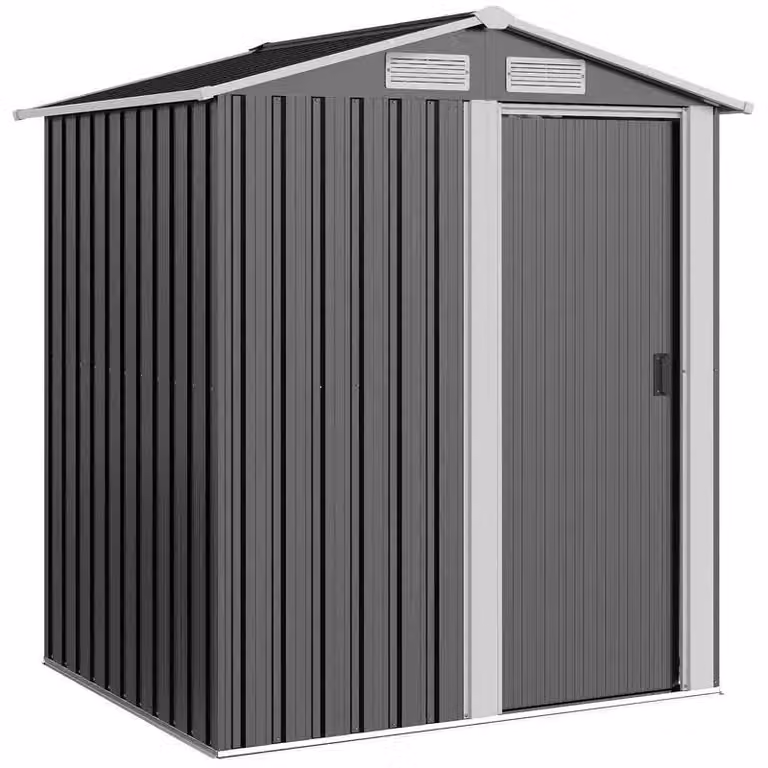 Capanno per attrezzi da giardino - Magazzino in acciaio - Tetto a falda inclinata - 4 aperture di ventilazione - Impermeabile - 152x132x188 cm - Grigio