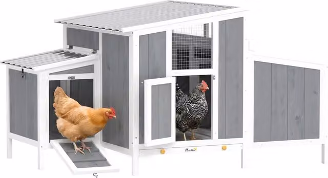 Pollaio in legno da giardino per 3-4 galline con nido e tetto impermeabile grigio 145x90x92 cm