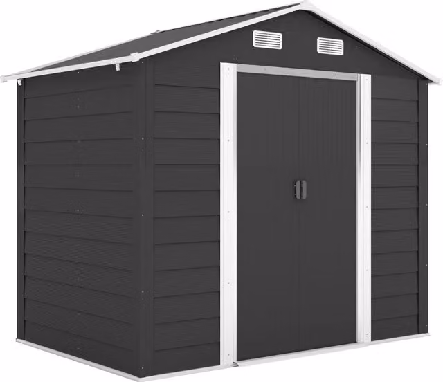 Casetta Porta Attrezzi da Giardino in Acciaio e PP 196x236x208 cm, Capanno Robusto con Porte Scorrevoli e 4 Prese d'Aria Grigio Scuro