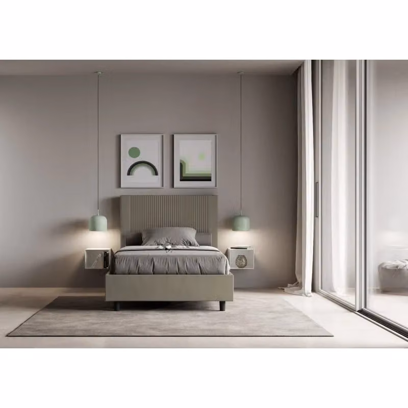 Letto imbottito con contenitore Ityhome Goya in similpelle beige L: 145 cm, P: 210 cm, H: 122 cm – 2