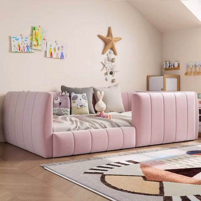 Letto imbottito con protezione di sicurezza ¨C Minimal ¨C Rosa 90x200 cm