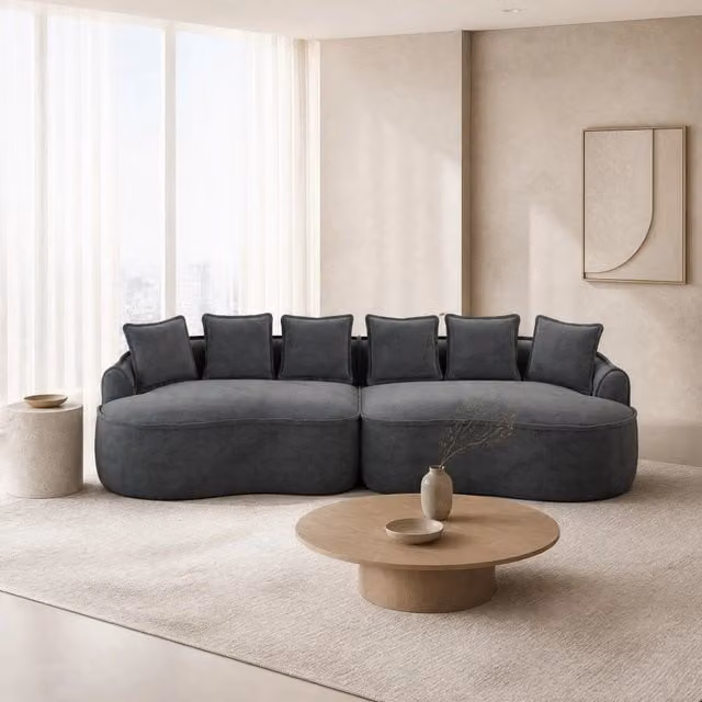 Divano modulare senza struttura 320x114x67 cm in ciniglia; grigio
