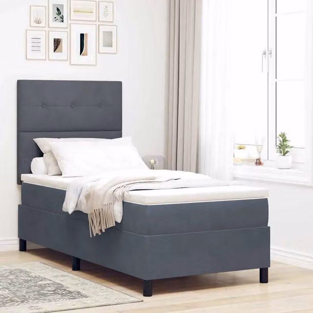 Letto a molle con testiera in velluto grigio vidaXL L/P/H: 90 x 200 x 140 cm