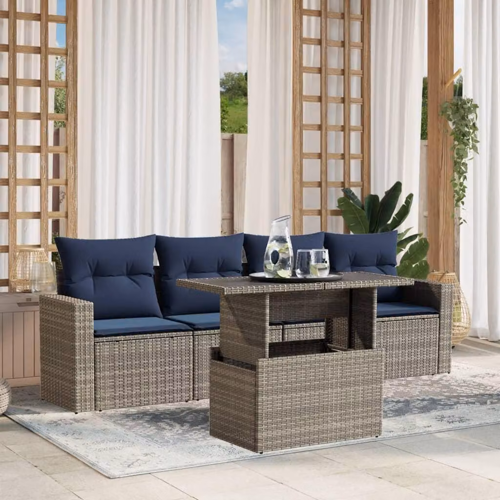 Maison Exclusive - Set di 5 divani da giardino con cuscini, grigio, polyrattan