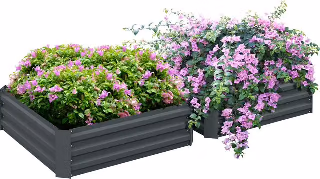 Set di 2 aiuole rialzate Outsunny in acciaio verde per orto e giardino L: 100 cm, P: 100 cm, H: 30 cm