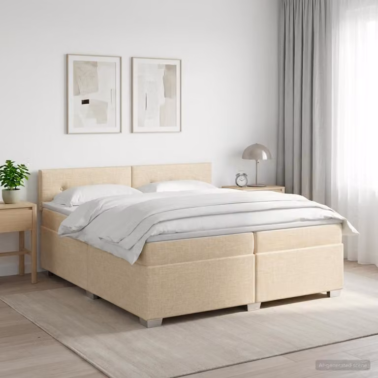 Letto box spring con materasso ibrido vidaXL in tessuto beige e bianco L/P: 200 x 200 cm