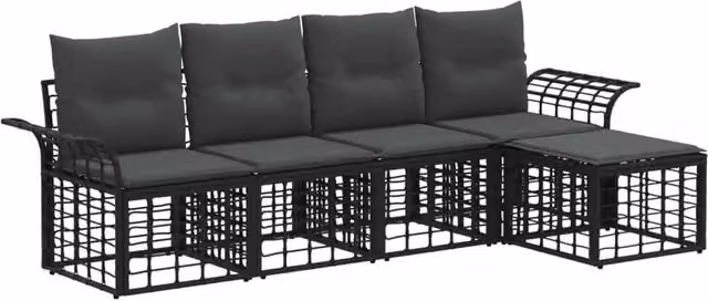 Set di divani da esterno 5 pz | Set Salotto da Giardino Nero e Grigio scuro Poliestere