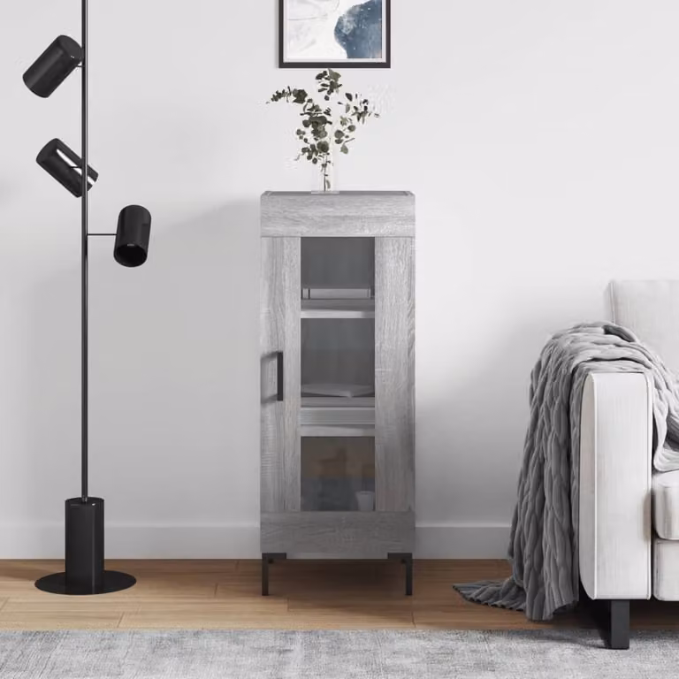 Credenza vidaXL in legno multistrato e metallo, Grigio, L/P/H: 34,5 x 34 x 90 cm