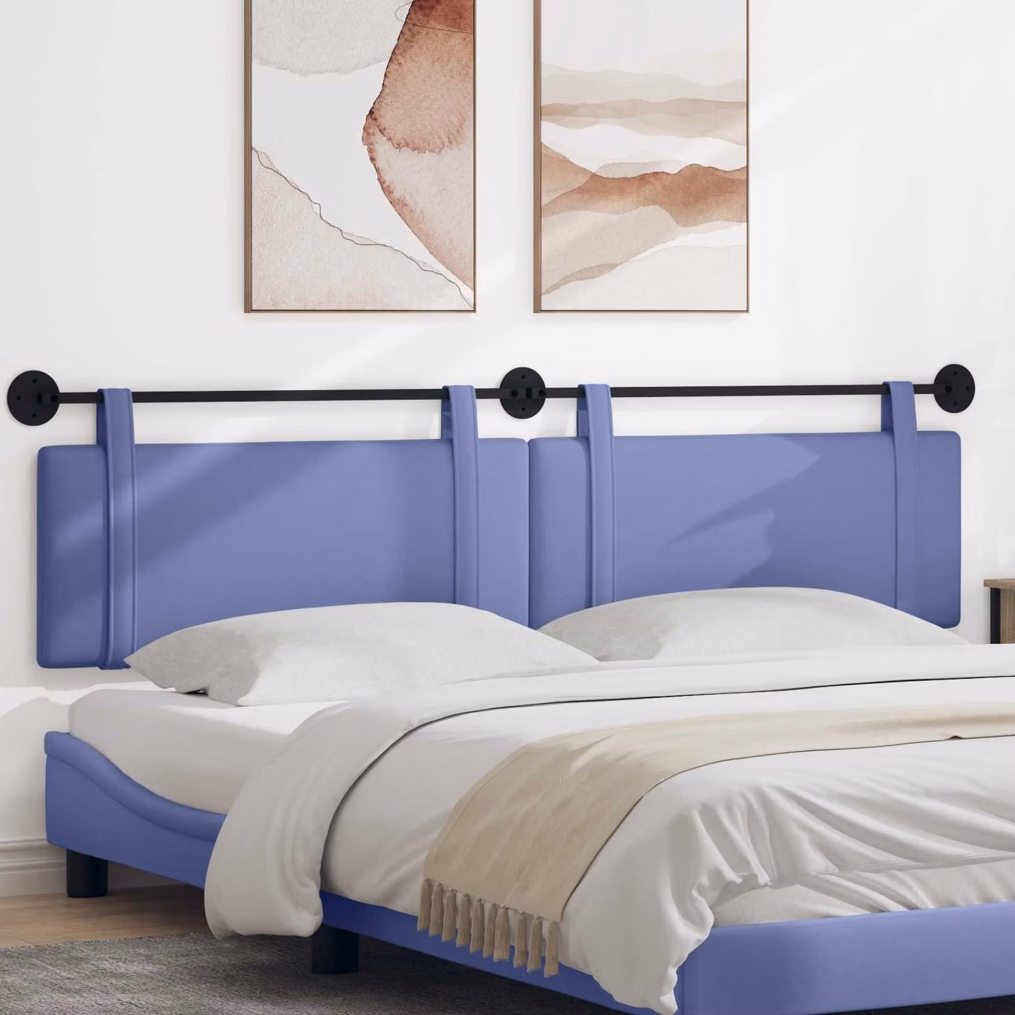 Testiera per letto sospesa vidaXL in tessuto blu jeans con struttura in legno e metallo L: 210 cm, H: 55 cm, P: 5 cm