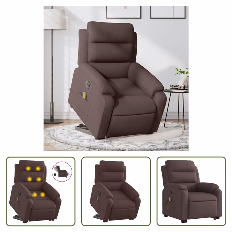 The Living Store Poltrona massaggiante elettrica con supporto in piedi Tessuto marrone scuro