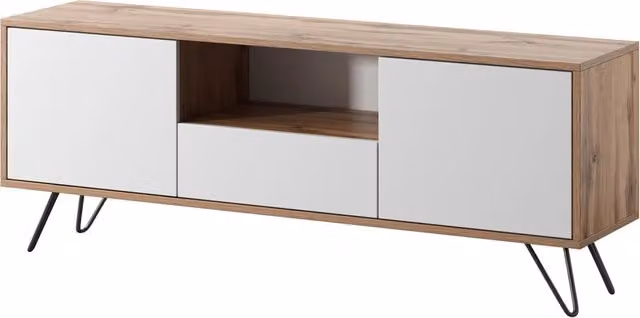 Mobile TV Arreditaly Design Moderno con 2 Ante Battenti e Vano a Giorno, Rovere e Bianco, L 137 x P 52 x H 33 cm