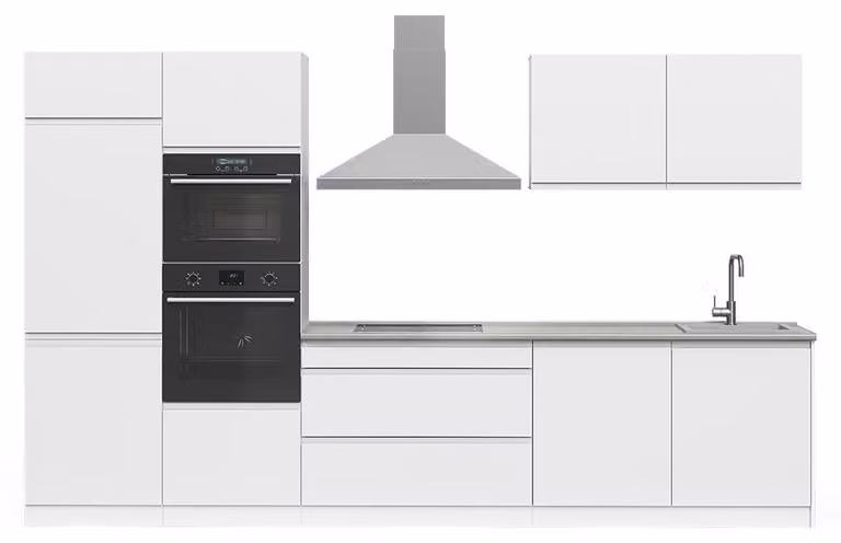 Cucina componibile Vicco R-Line Bianco/Bianco 340 cm piano di lavoro Satin, Model 70603