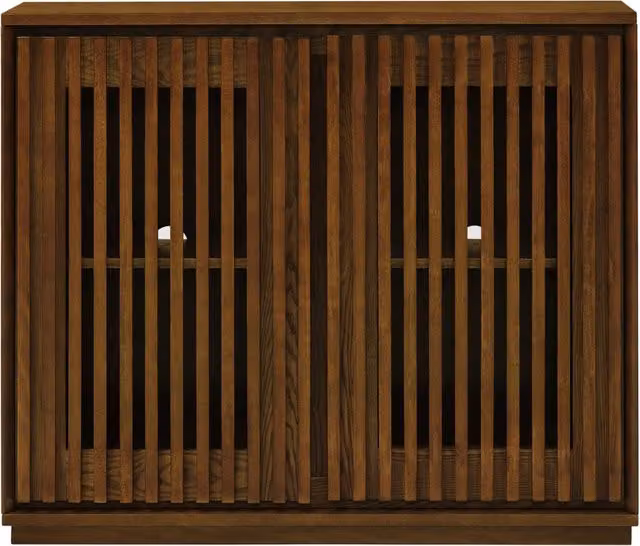 Sideboard in stile Mid Century in legno di noce con effetto scanalato, 99x23,5x82,6 cm, con due aperture per prese