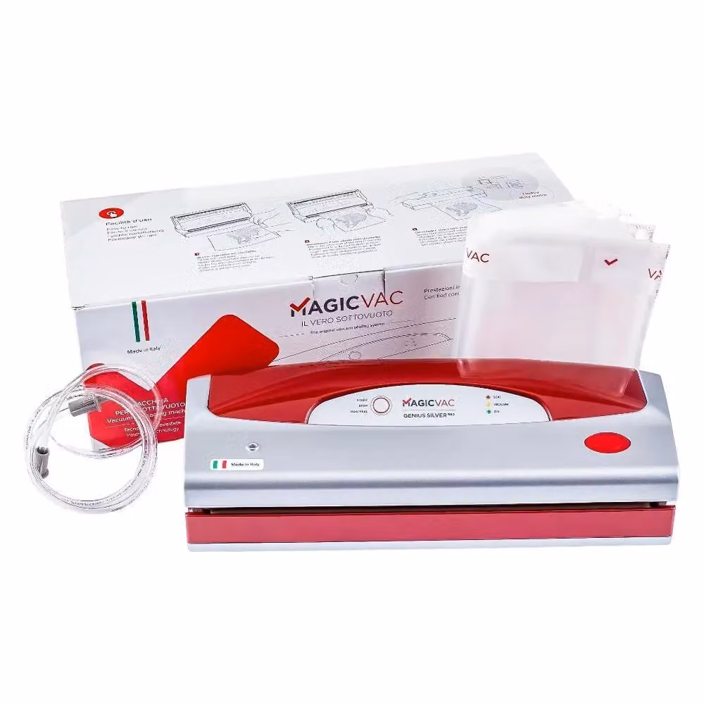 Macchina per sottovuoto Magic Vac Genius con aspirazione e saldatura automatica 300W, colore Argento e Rosso – 2