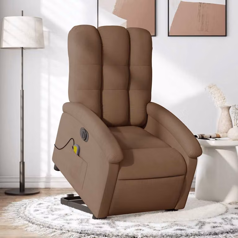 vidaXL Poltrona Alzapersona Elettrica con Massaggio in Tessuto Marrone