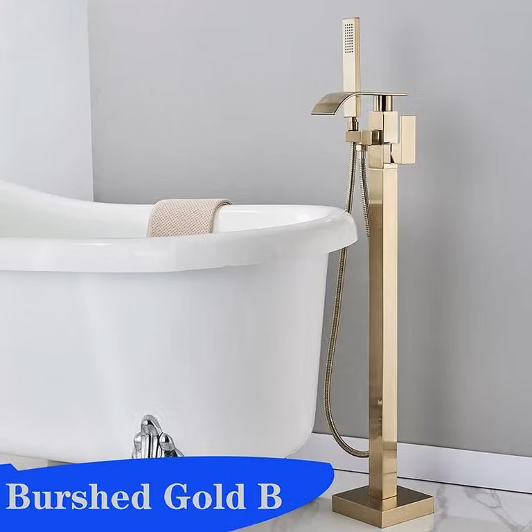 Miscelatore per vasca, doppia maniglia, design a cascata, oro B