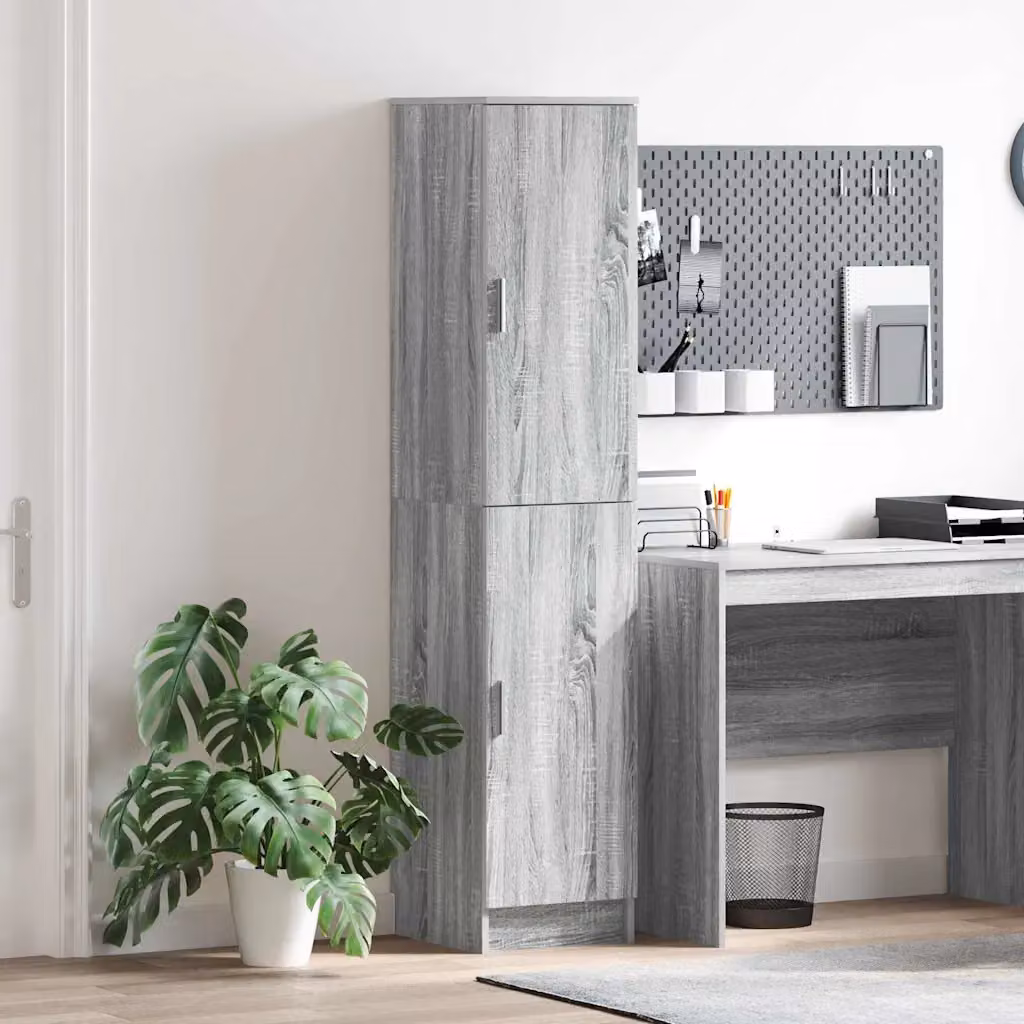 Credenza moderna vidaXL in MDF Grigio Sonoma con ante a battente, L/P/H: 35 x 39 x 168 cm